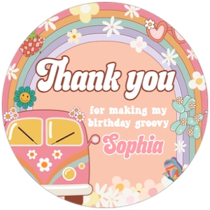 67BD Groovy Daisy Rainbow Birthday Round Favor Tag design preview