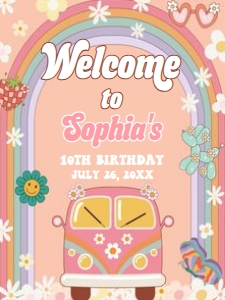 67BD Groovy Daisy Rainbow Birthday Welcome Sign 18x24 A: 67BD Groovy Daisy Rainbow Birthday Welcome Sign