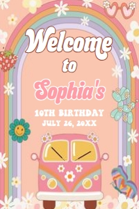 67BD Groovy Daisy Rainbow Birthday Welcome Sign 24x36 A: 67BD Groovy Daisy Rainbow Birthday Welcome Sign