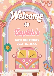 67BD Groovy Daisy Rainbow Birthday Welcome Sign A2 A: 67BD Groovy Daisy Rainbow Birthday Welcome Sign