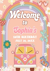 67BD Groovy Daisy Rainbow Birthday Welcome Sign A3 A: 67BD Groovy Daisy Rainbow Birthday Welcome Sign