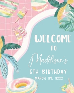 70BD Girl Pool Party Birthday Party Welcome Sign design preview