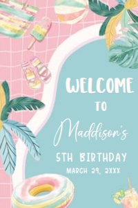 70BD Girl Pool Party Birthday Party Welcome Sign 20x30 A: 70BD Girl Pool Party Birthday Party Welcome Sign