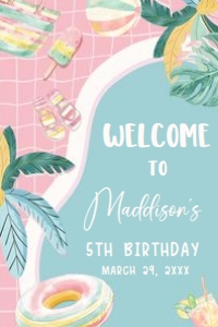 70BD Girl Pool Party Birthday Party Welcome Sign 24x36 A: 70BD Girl Pool Party Birthday Party Welcome Sign