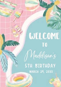 70BD Girl Pool Party Birthday Party Welcome Sign A2 A: 70BD Girl Pool Party Birthday Party Welcome Sign