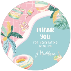 70BD Girl Pool Party Birthday Round Favor Tags A: 70BD Girl Pool Party Birthday Party Round Favor Tag