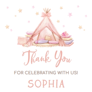 71BD Sleepover Birthday Square Favor Tag A: 71BD Sleepover Birthday Party Round Favor Tag