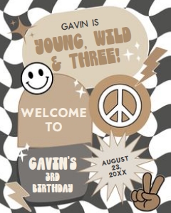 69BD Boy Young Wild and Three Birthday Welcome Sign 16x20 A: 69BD Boy Young Wild and Three Birthday Welcome Sign