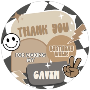 69BD Boy Young Wild and Three Birthday Round Favor Tag A: 69BD Boy Young Wild and Three Birthday Round Favor Tag