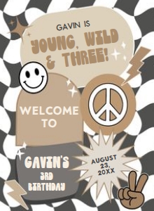 69BD Boy Young Wild and Three Birthday Welcome Sign 11x15 A: 69BD Boy Young Wild and Three Birthday Welcome Sign