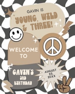 69BD Boy Young Wild and Three Birthday Welcome Sign design preview
