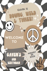 69BD Boy Young Wild and Three Birthday Welcome Sign 20x30 A: 69BD Boy Young Wild and Three Birthday Welcome Sign