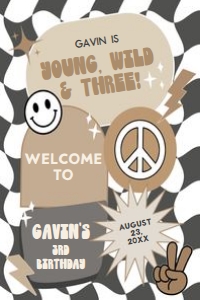 69BD Boy Young Wild and Three Birthday Welcome Sign 24x36 A: 69BD Boy Young Wild and Three Birthday Welcome Sign