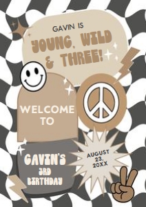69BD Boy Young Wild and Three Birthday Welcome Sign A1 A: 69BD Boy Young Wild and Three Birthday Welcome Sign