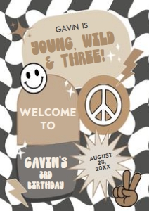 69BD Boy Young Wild and Three Birthday Welcome Sign A2 A: 69BD Boy Young Wild and Three Birthday Welcome Sign
