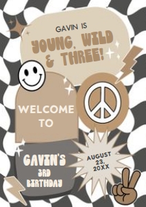 69BD Boy Young Wild and Three Birthday Welcome Sign A4 A: 69BD Boy Young Wild and Three Birthday Welcome Sign