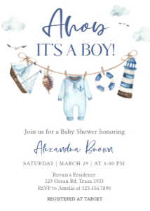 1067 Clothesline Ahoy Baby Shower Invitation A: 1067 Clothesline Ahoy Baby Shower Invitation Set
