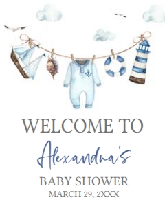 1067 Clothesline Ahoy Baby Shower Welcome Sign 16x20 A: 1067 Clothesline Ahoy Baby Shower Welcome Sign