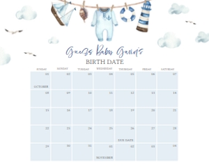 1067 Clothesline Ahoy Baby Shower Calendar 20x16 A: 1067 Clothesline Ahoy Baby Shower Calendar