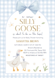 1071 Blue Gingham Silly Goose Baby Shower Invitation design preview