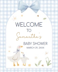 1071 Blue Gingham Silly Goose Baby Shower Welcome Sign 16x20 A: 1071 Blue Gingham Silly Goose Baby Shower Welcome Sign