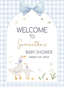 1071 Blue Gingham Silly Goose Baby Shower Welcome Sign 11x15 A: 1071 Blue Gingham Silly Goose Baby Shower Welcome Sign