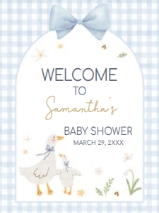 1071 Blue Gingham Silly Goose Baby Shower Welcome Sign 18x24 A: 1071 Blue Gingham Silly Goose Baby Shower Welcome Sign