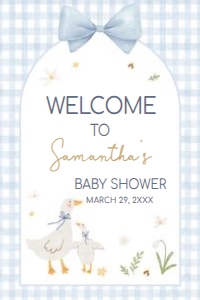 1071 Blue Gingham Silly Goose Baby Shower Welcome Sign 20x30 A: 1071 Blue Gingham Silly Goose Baby Shower Welcome Sign
