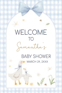 1071 Blue Gingham Silly Goose Baby Shower Welcome Sign 24x36 A: 1071 Blue Gingham Silly Goose Baby Shower Welcome Sign