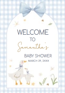 1071 Blue Gingham Silly Goose Baby Shower Welcome Sign A4 A: 1071 Blue Gingham Silly Goose Baby Shower Welcome Sign