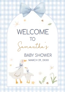 1071 Blue Gingham Silly Goose Baby Shower Welcome Sign A3 A: 1071 Blue Gingham Silly Goose Baby Shower Welcome Sign