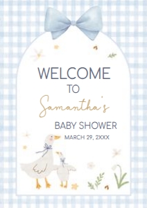 1071 Blue Gingham Silly Goose Baby Shower Welcome Sign A2 A: 1071 Blue Gingham Silly Goose Baby Shower Welcome Sign