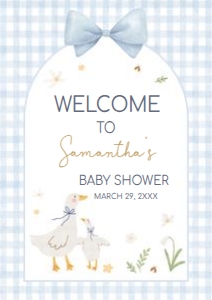 1071 Blue Gingham Silly Goose Baby Shower Welcome Sign A1 A: 1071 Blue Gingham Silly Goose Baby Shower Welcome Sign