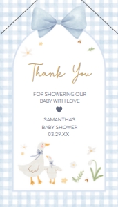 1071 Blue Gingham Silly Goose Baby Shower Favor Tag with Line A: 1071 Blue Gingham Silly Goose Baby Shower Favor Tag