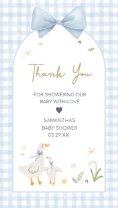 1071 Blue Gingham Silly Goose Baby Shower Favor Tag A: 1071 Blue Gingham Silly Goose Baby Shower Favor Tag