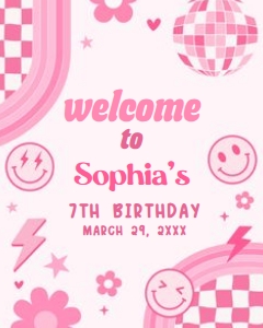 75BD Pink Retro Smiley Birthday Party Welcome Sign 16x20 A: 75BD Pink Retro Smiley Birthday Party Welcome Sign