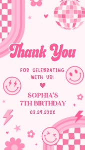 75BD Pink Retro Smiley Birthday Party Favor Tag A: 75BD Pink Retro Smiley Birthday Party Favor Tag