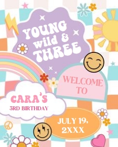 76BD Girl Young Wild and Three Birthday Party Welcome Sign 16x20 A: 76BD Girl Young Wild and Three Birthday Party Welcome Sign