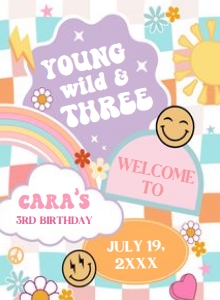 76BD Girl Young Wild and Three Birthday Party Welcome Sign 11x15 A: 76BD Girl Young Wild and Three Birthday Party Welcome Sign