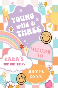 76BD Girl Young Wild and Three Birthday Party Welcome Sign 20x30 A: 76BD Girl Young Wild and Three Birthday Party Welcome Sign