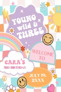 76BD Girl Young Wild and Three Birthday Party Welcome Sign 24x36 A: 76BD Girl Young Wild and Three Birthday Party Welcome Sign