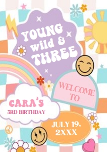 76BD Girl Young Wild and Three Birthday Party Welcome Sign A1 A: 76BD Girl Young Wild and Three Birthday Party Welcome Sign