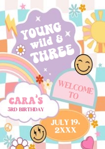 76BD Girl Young Wild and Three Birthday Party Welcome Sign A2 A: 76BD Girl Young Wild and Three Birthday Party Welcome Sign