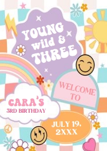 76BD Girl Young Wild and Three Birthday Party Welcome Sign A3 A: 76BD Girl Young Wild and Three Birthday Party Welcome Sign