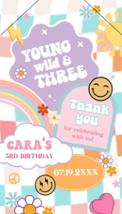 76BD Girl Young Wild and Three Birthday Party Favor Tag with Line A: 76BD Girl Young Wild and Three Birthday Party Favor Tag