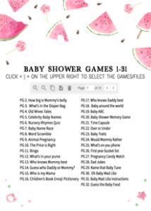 1073 Watermelon Baby Shower Games Bundle 1 A: 1073 Watermelon Baby Shower Games