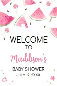1073 Watermelon Baby Shower Welcome Sign 20x30 A: 1073 Watermelon Baby Shower Welcome Sign