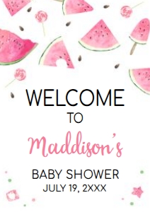 1073 Watermelon Baby Shower Welcome Sign A3 A: 1073 Watermelon Baby Shower Welcome Sign
