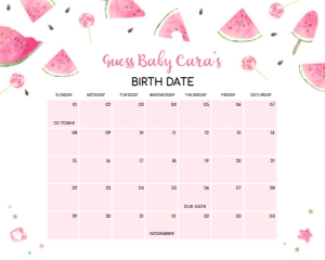 1073 Watermelon Baby Shower Calendar 20x16 A: 1073 Watermelon Baby Shower Calendar