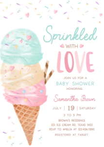 1074 Sprinkled with Love Ice Cream Baby Shower Invitation Set design preview